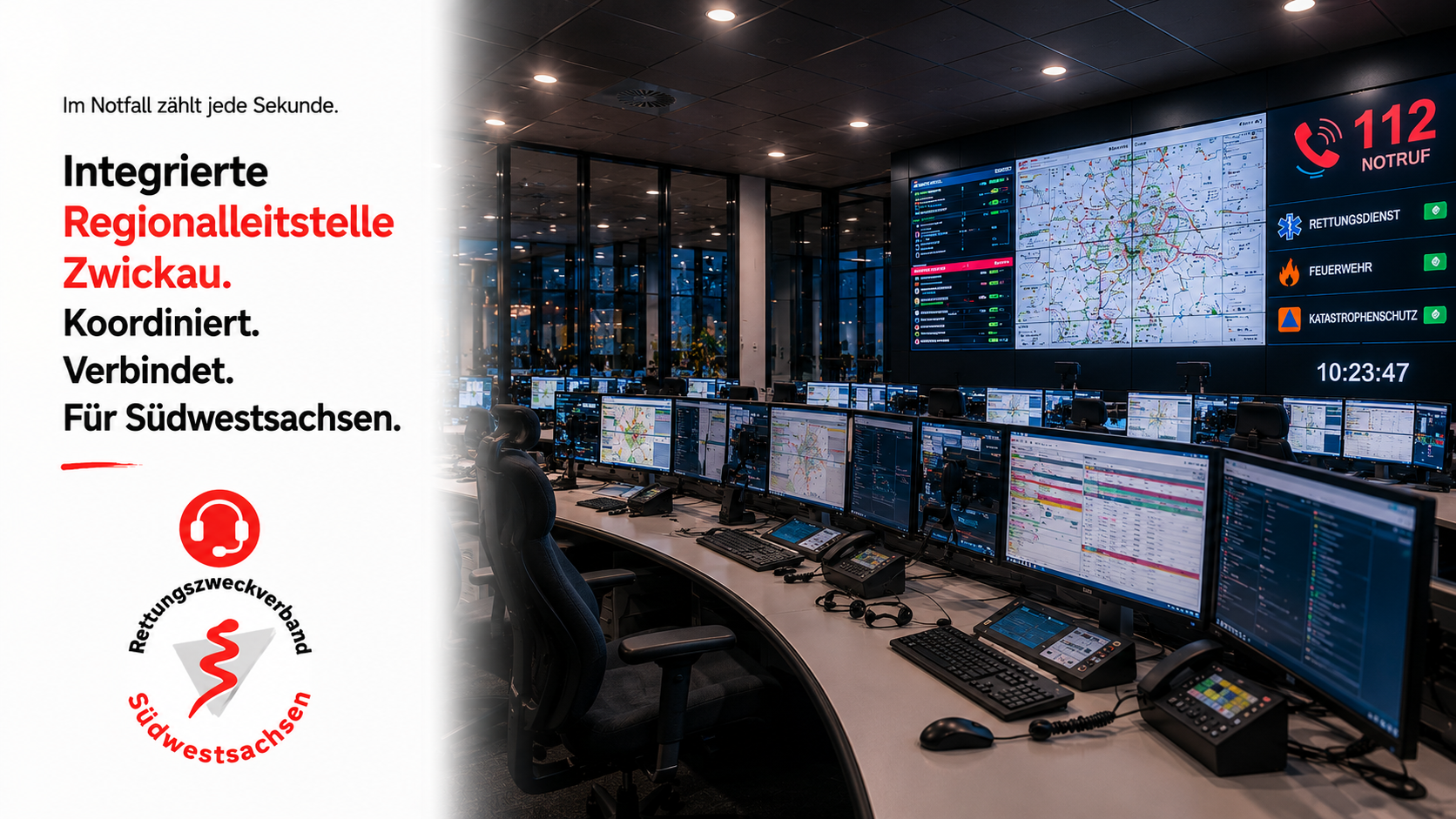 Arbeitsplatz in der Integrierten Regionalleitstelle Zwickau