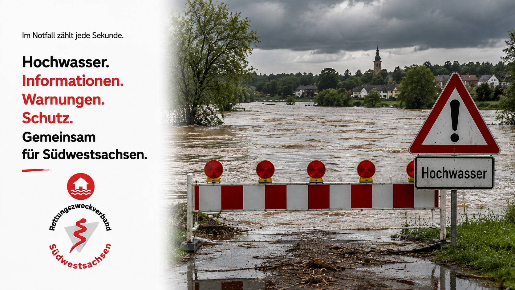 Hochwasserlage mit Absperrung